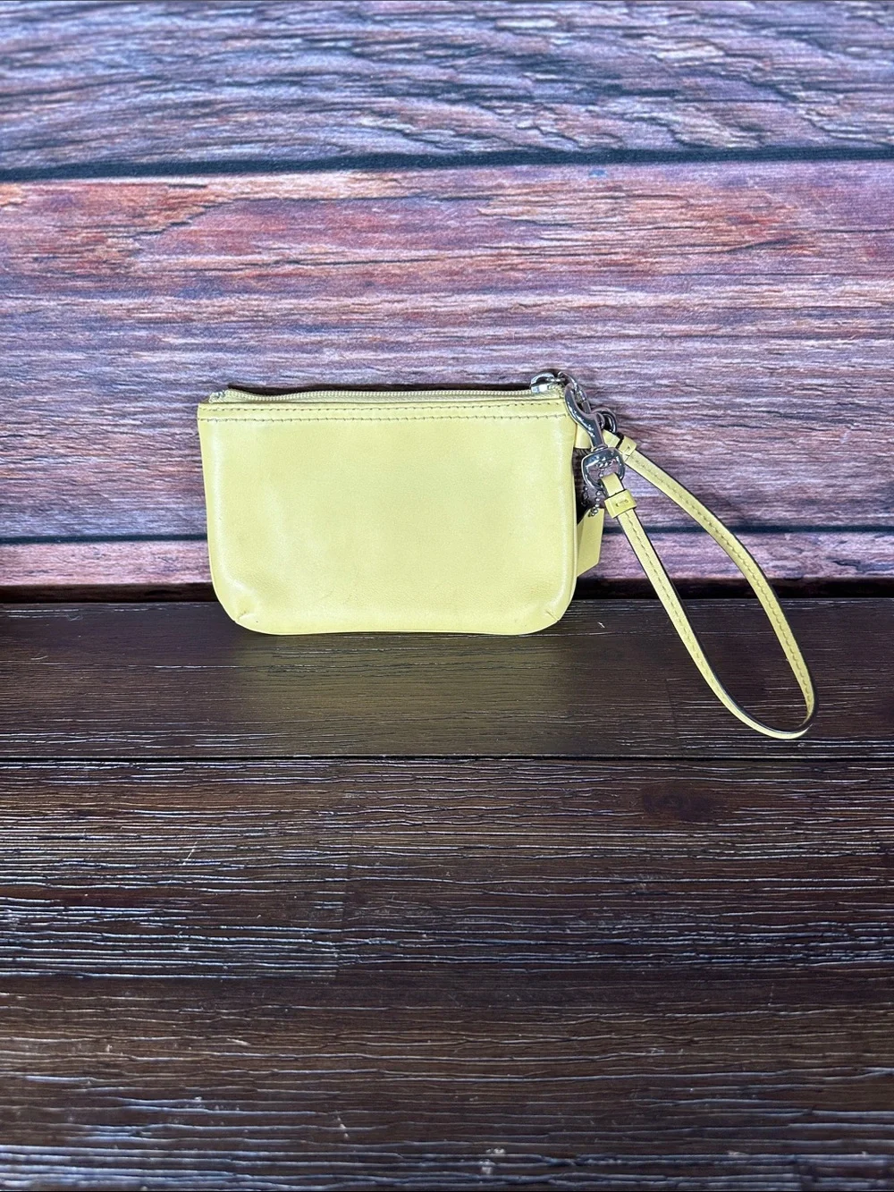 Coach Lemon Yellow Leather Wristlet Clutch